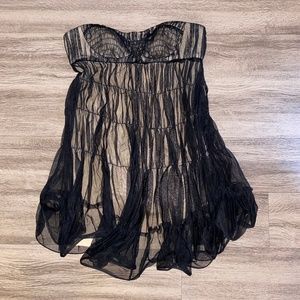 LaRok babydoll strapless top layered black mesh with pleats